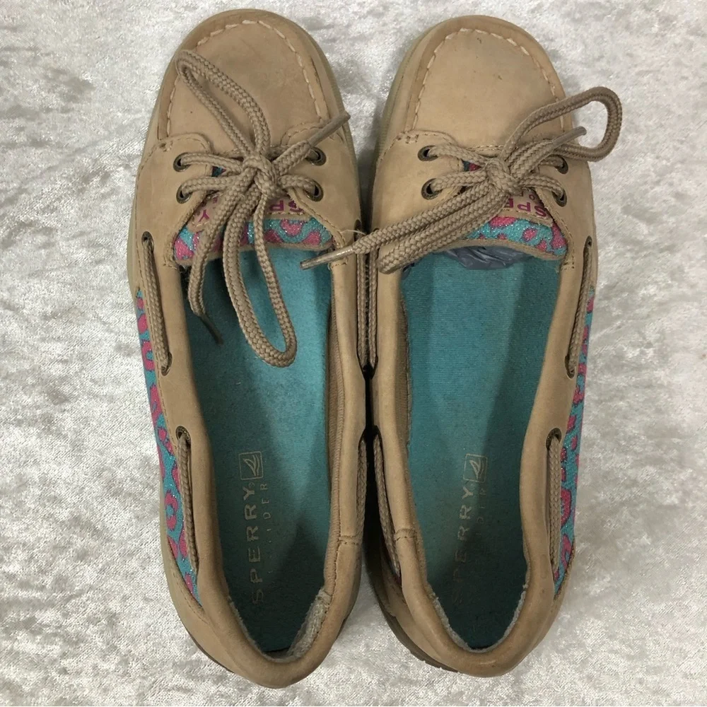 SPERRY TOP-SIDER Laguna Brown Leather Boat Shoes girls Size 3m leopard